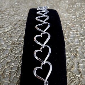 NIB Large Open Heart link Sterling Silver & Diamonds 7 - 7.5” Bracelet